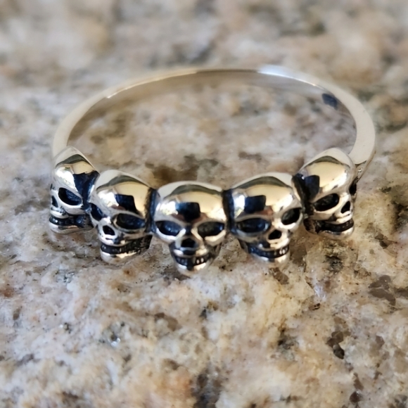 Sterling Silver 925 Gothic Skull Band Stackable Ring Size - Picture 1 of 10